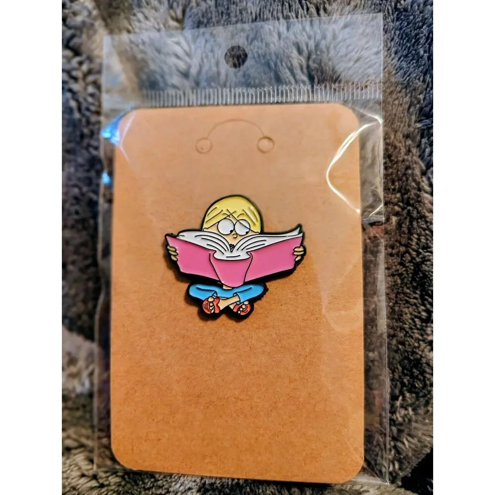 Lizzie McGuire Blonde Cartoon Girl Reading Book Enamel Pin - Nostalgic Accessory